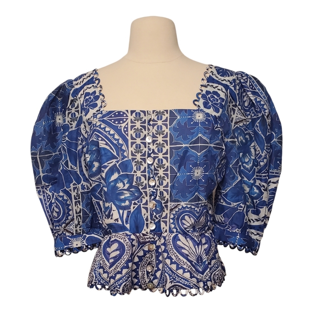 FARM Rio The Dream Multicolor Puff Sleeve Blouse Size Small